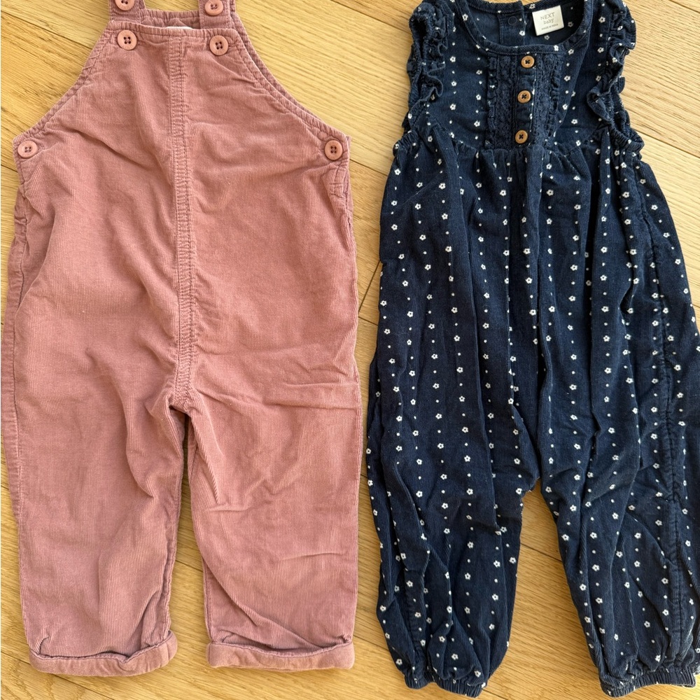 Pink and Navy Floral Corduroy Overalls 12-18m